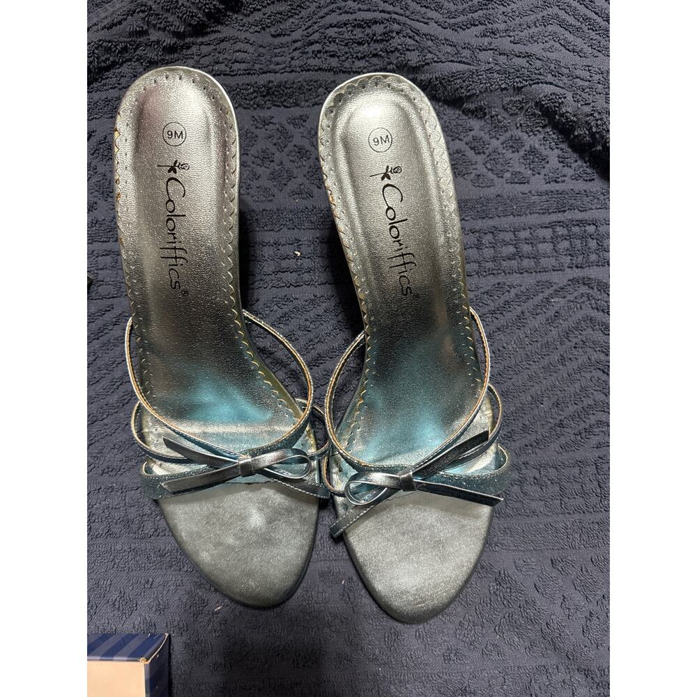 Coloriffics Galaxy‎ Blue slides w glitter bow size 9